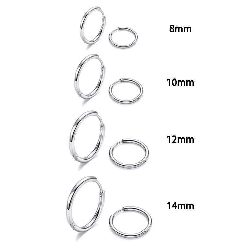 Stainless Steel Solid Round Huggies Earrings Set