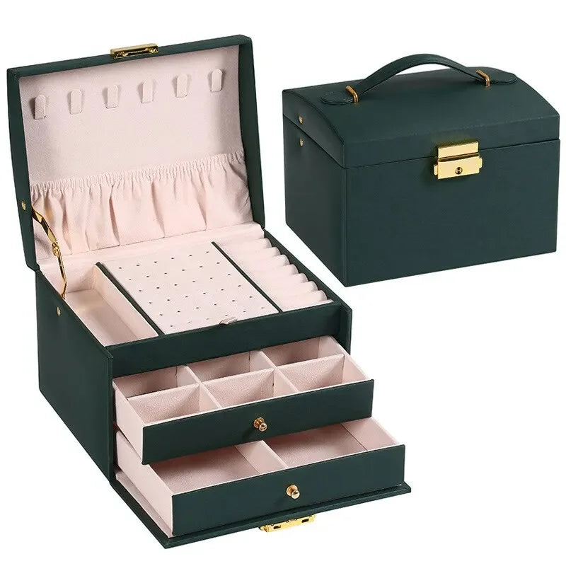 Multi Functional Three Layer Leather Jewelry Box