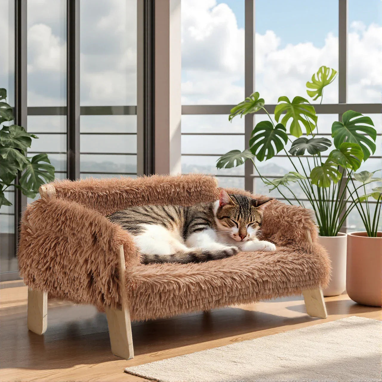 Wooden Leg Soft Cat Couch