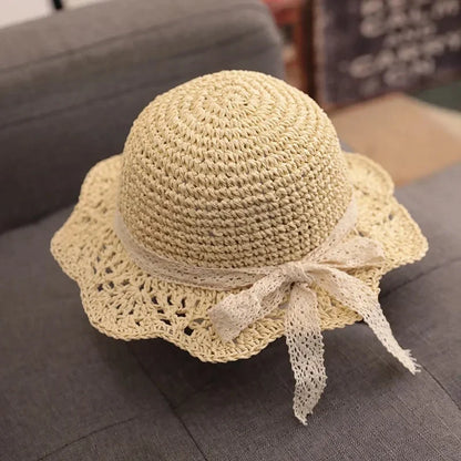 Summer Straw Bow Lace Baby Hat