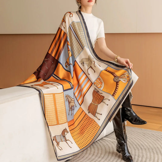 Luxury Horse Print Square Scarf