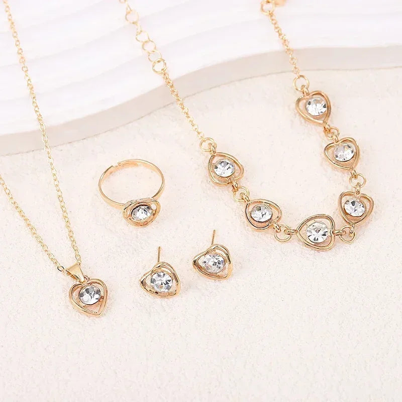 Gold-Color Heart Shaped Jewelry Sets