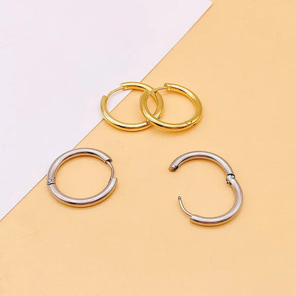 Stainless Steel Solid Round Huggies Earrings Set