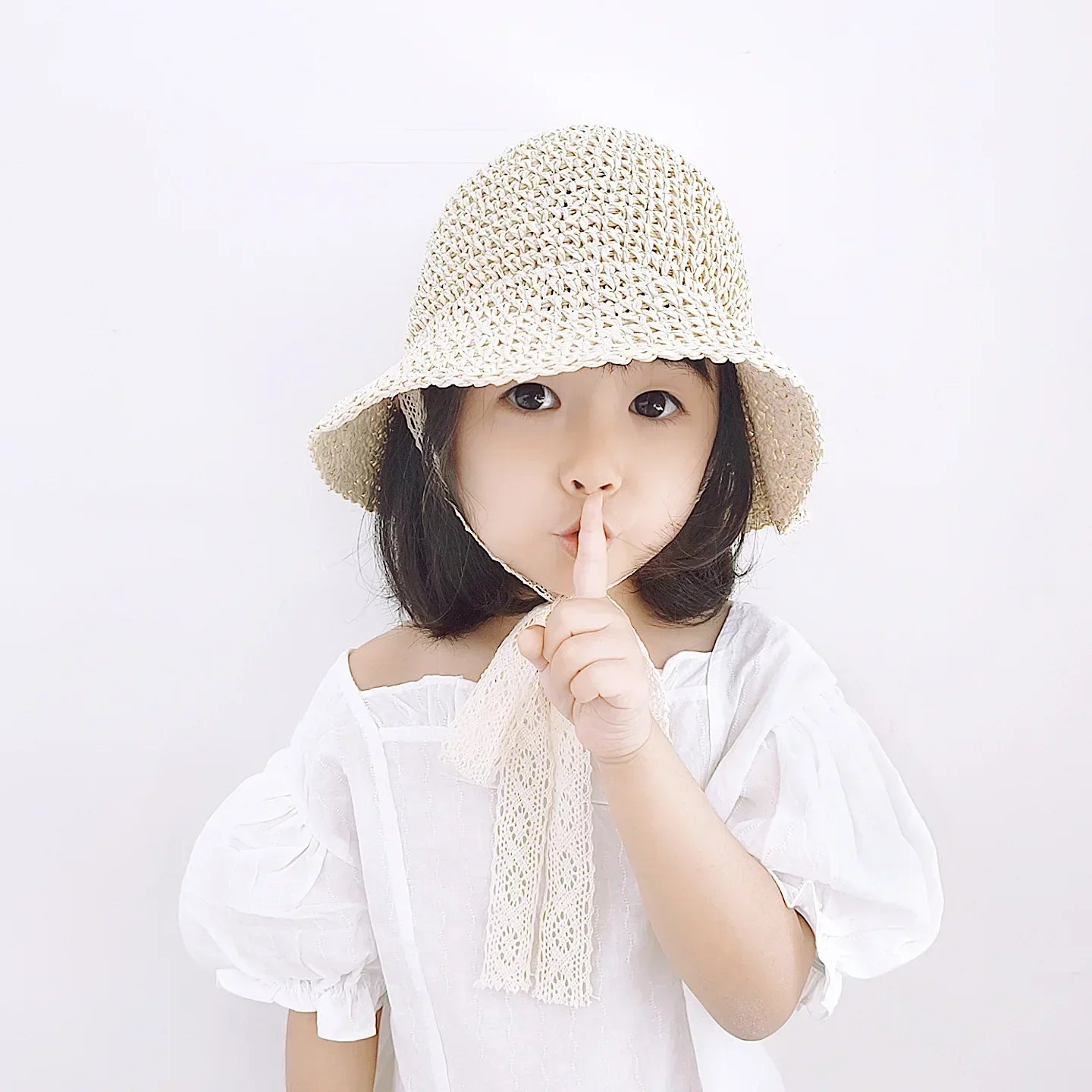 Summer Straw Bow Lace Baby Hat