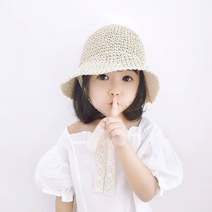 Summer Straw Bow Lace Baby Hat