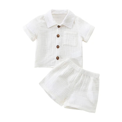 Solid Short Sleeve Pocket Button Down Lapel Shirt + Shorts