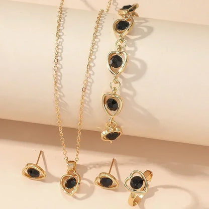 Gold-Color Heart Shaped Jewelry Sets