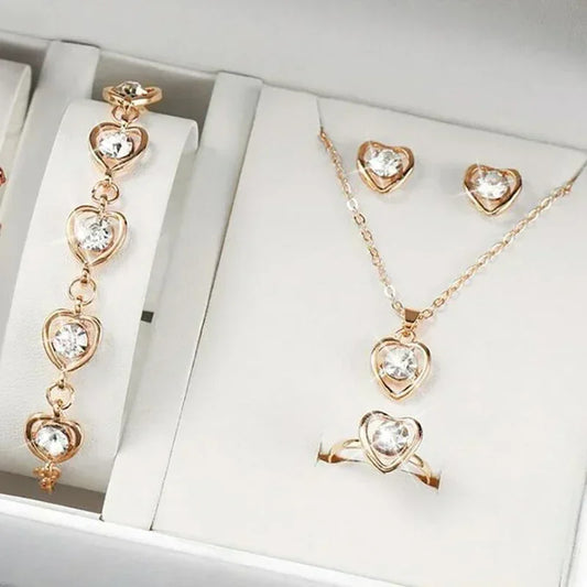 Gold-Color Heart Shaped Jewelry Sets