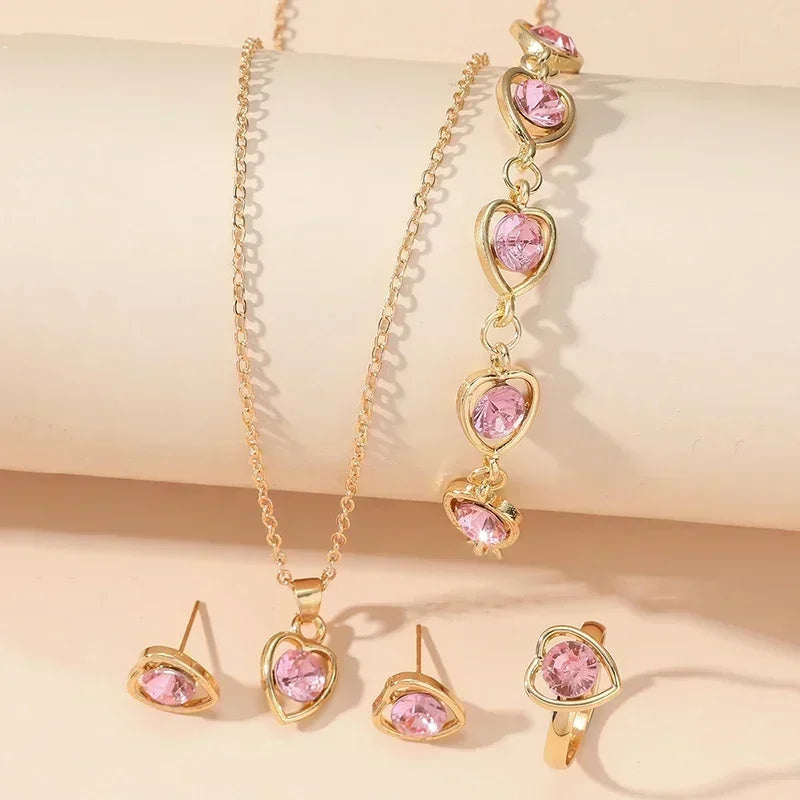 Gold-Color Heart Shaped Jewelry Sets