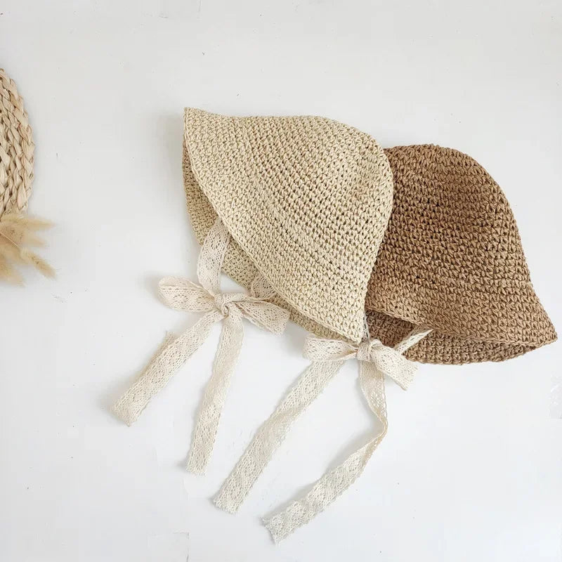 Summer Straw Bow Lace Baby Hat