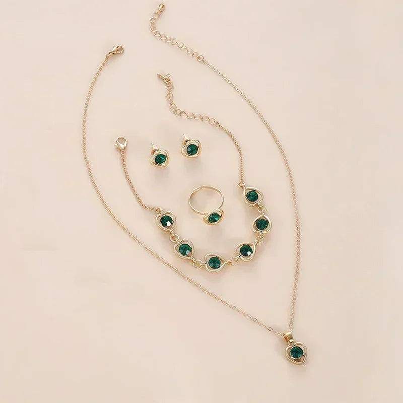 Gold-Color Heart Shaped Jewelry Sets