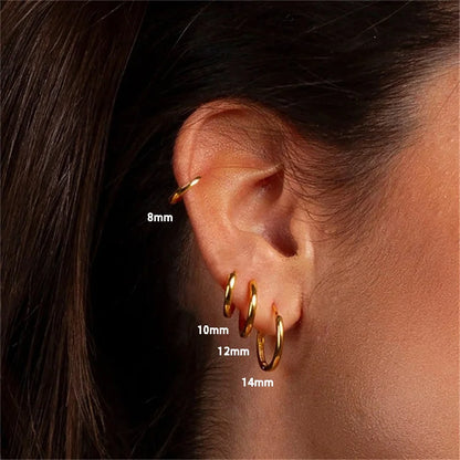 Stainless Steel Solid Round Huggies Earrings Set