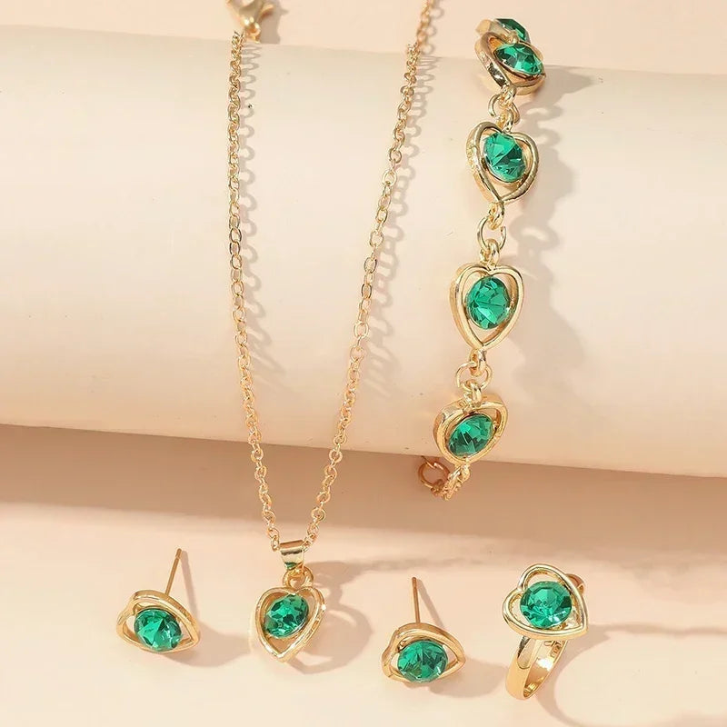 Gold-Color Heart Shaped Jewelry Sets