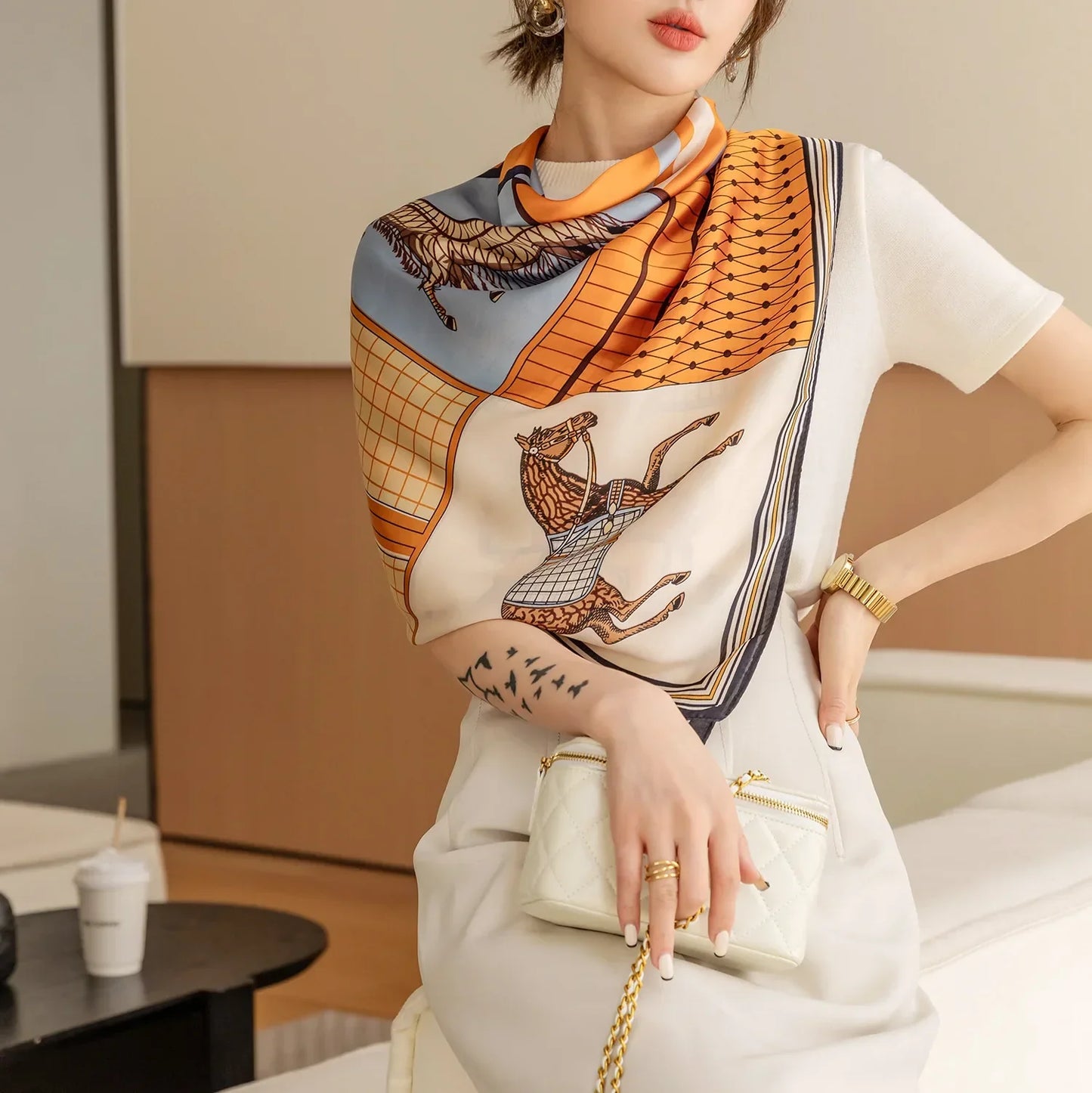 Luxury Horse Print Square Scarf