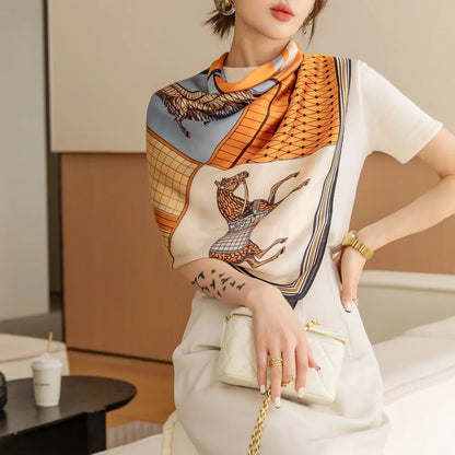 Luxury Horse Print Square Scarf