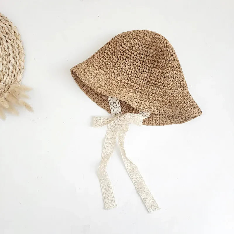 Summer Straw Bow Lace Baby Hat