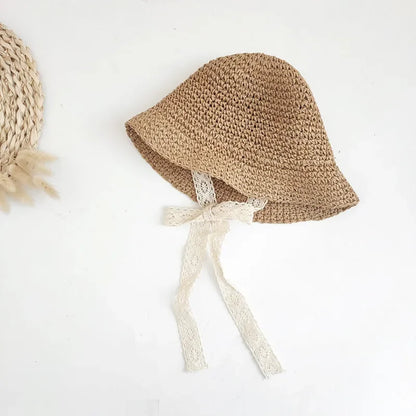 Summer Straw Bow Lace Baby Hat