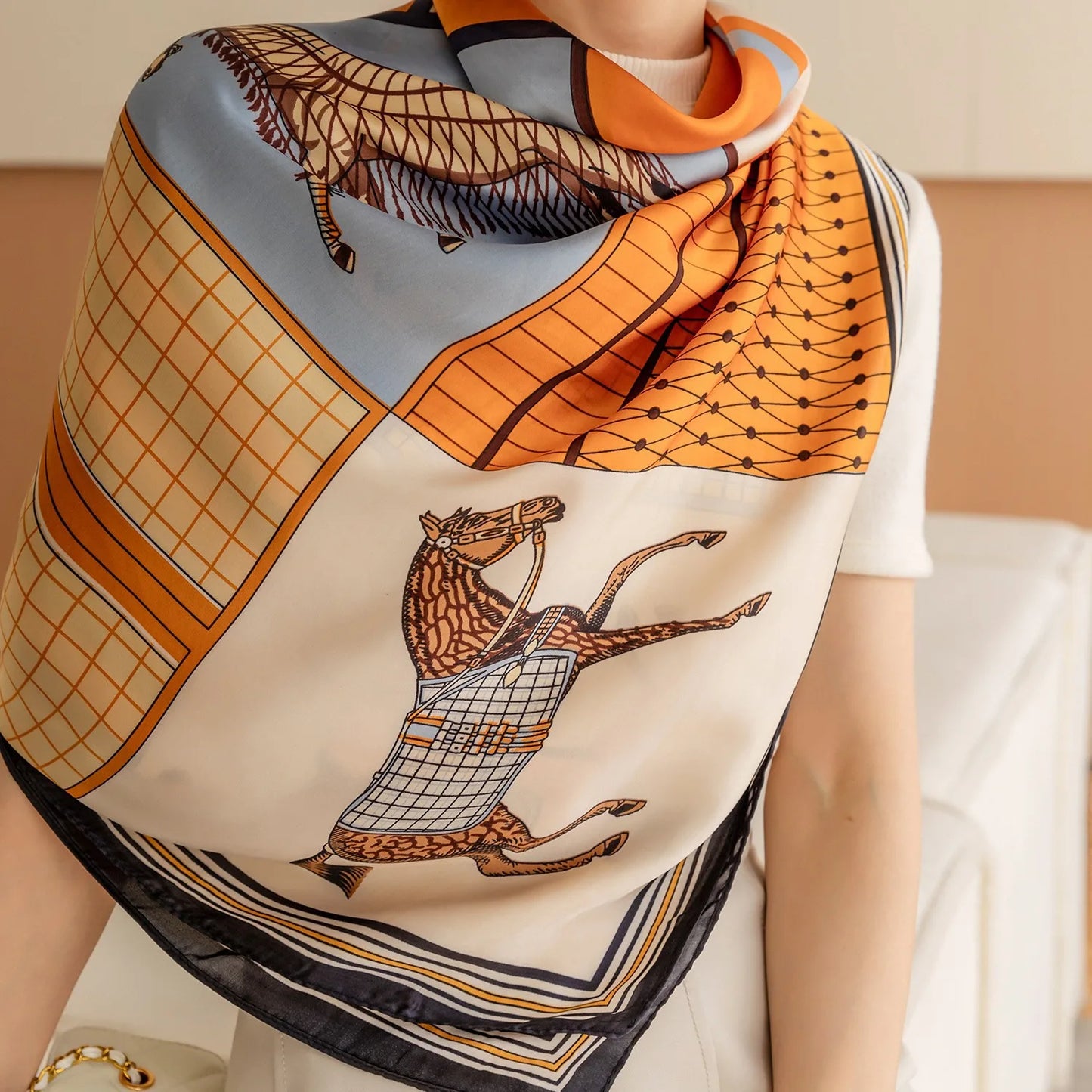 Luxury Horse Print Square Scarf