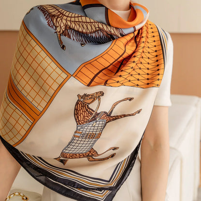 Luxury Horse Print Square Scarf