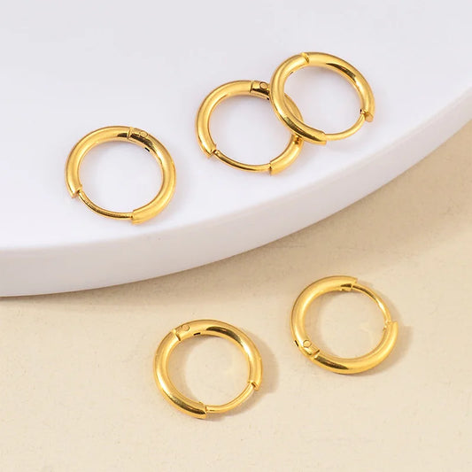 Stainless Steel Solid Round Huggies Earrings Set
