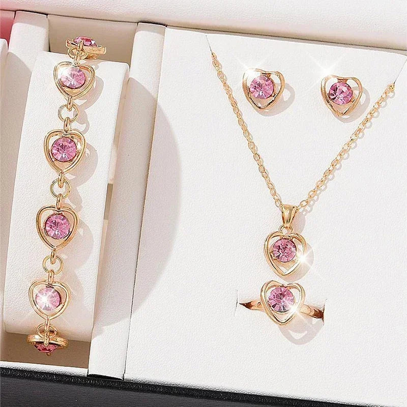 Gold-Color Heart Shaped Jewelry Sets