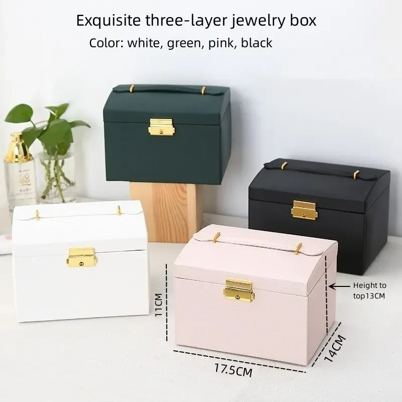 Multi Functional Three Layer Leather Jewelry Box